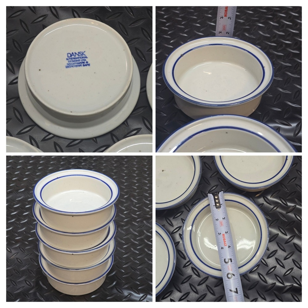 Dansk International Designs Denmark Blue Rim Cream Ramekins Set of 5 Small Bowls - Picture 4 of 13